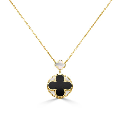 14K Italian Gold Gemstone Clover Mother-of-Pearl Disc Inset Necklace