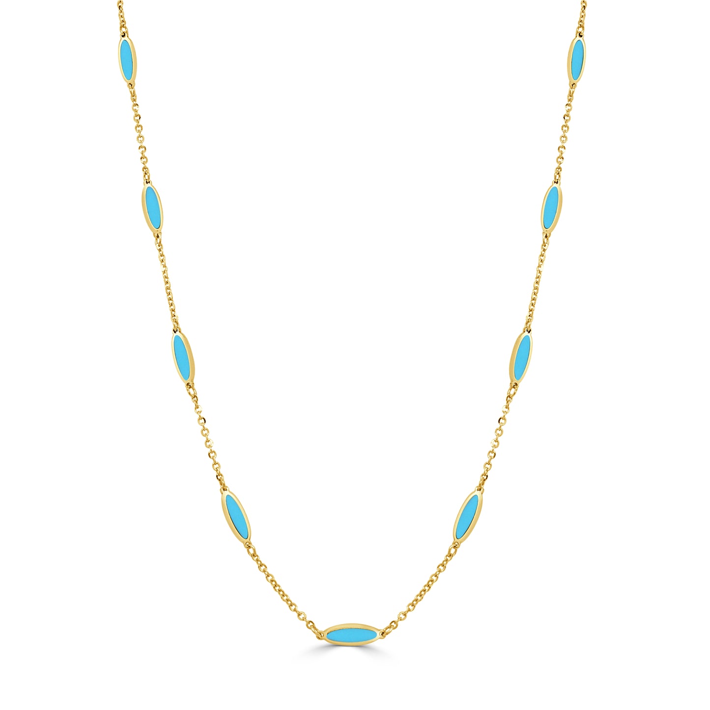 14K Italian Gold Turquoise Bar Station Necklace