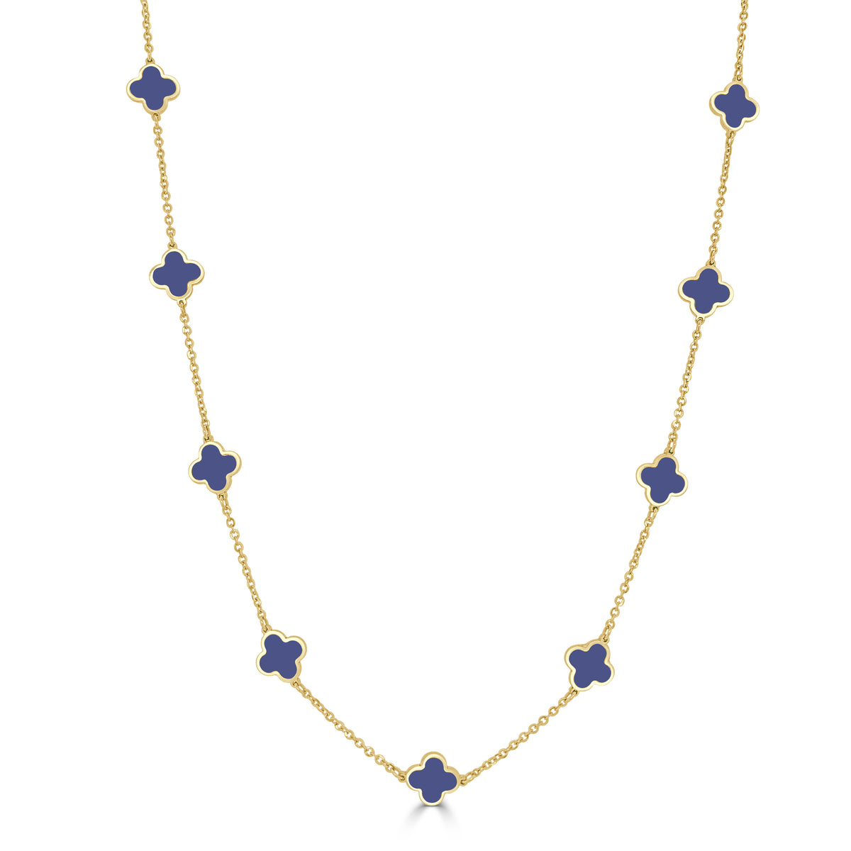 14K Italian Gold Gemstone Clover 16" Station Necklace + 2" Extender
