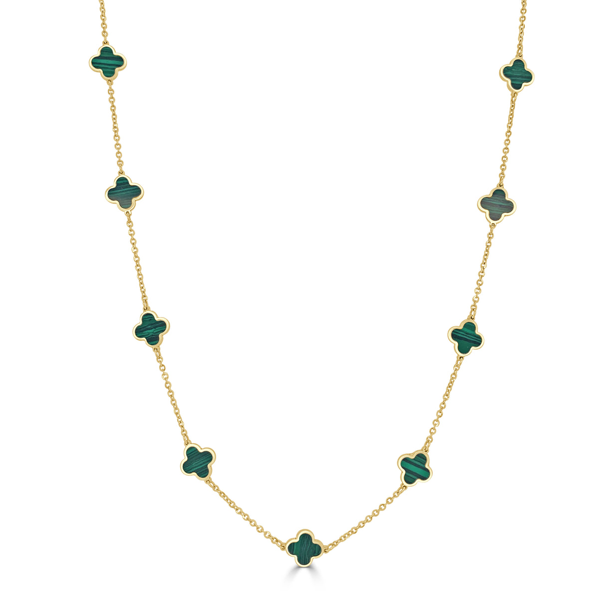 14K Italian Gold Gemstone Clover 16" Station Necklace + 2" Extender