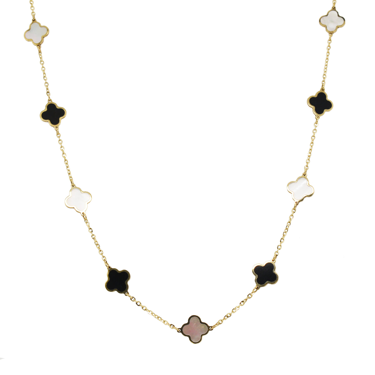 14K Italian Gold Gemstone Clover 16" Station Necklace + 2" Extender