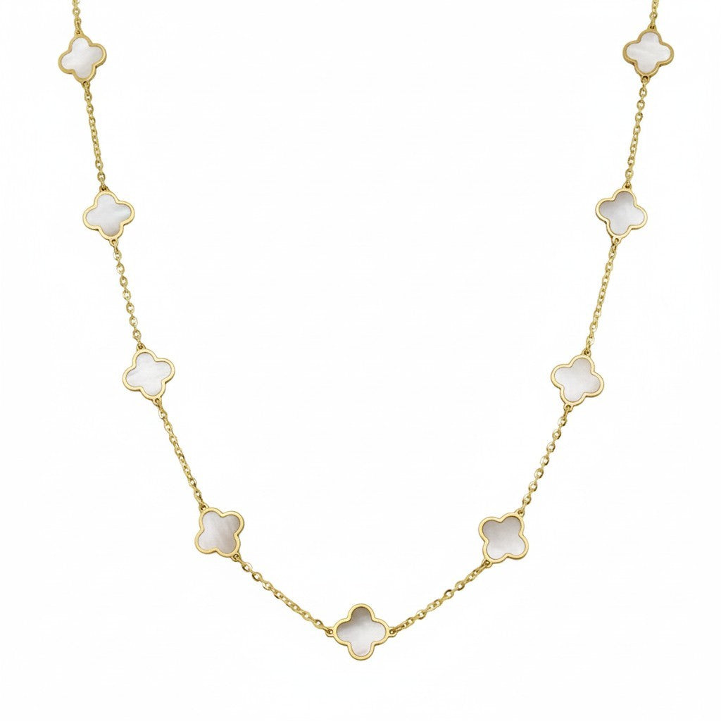 14K Italian Gold Gemstone Clover 16" Station Necklace + 2" Extender