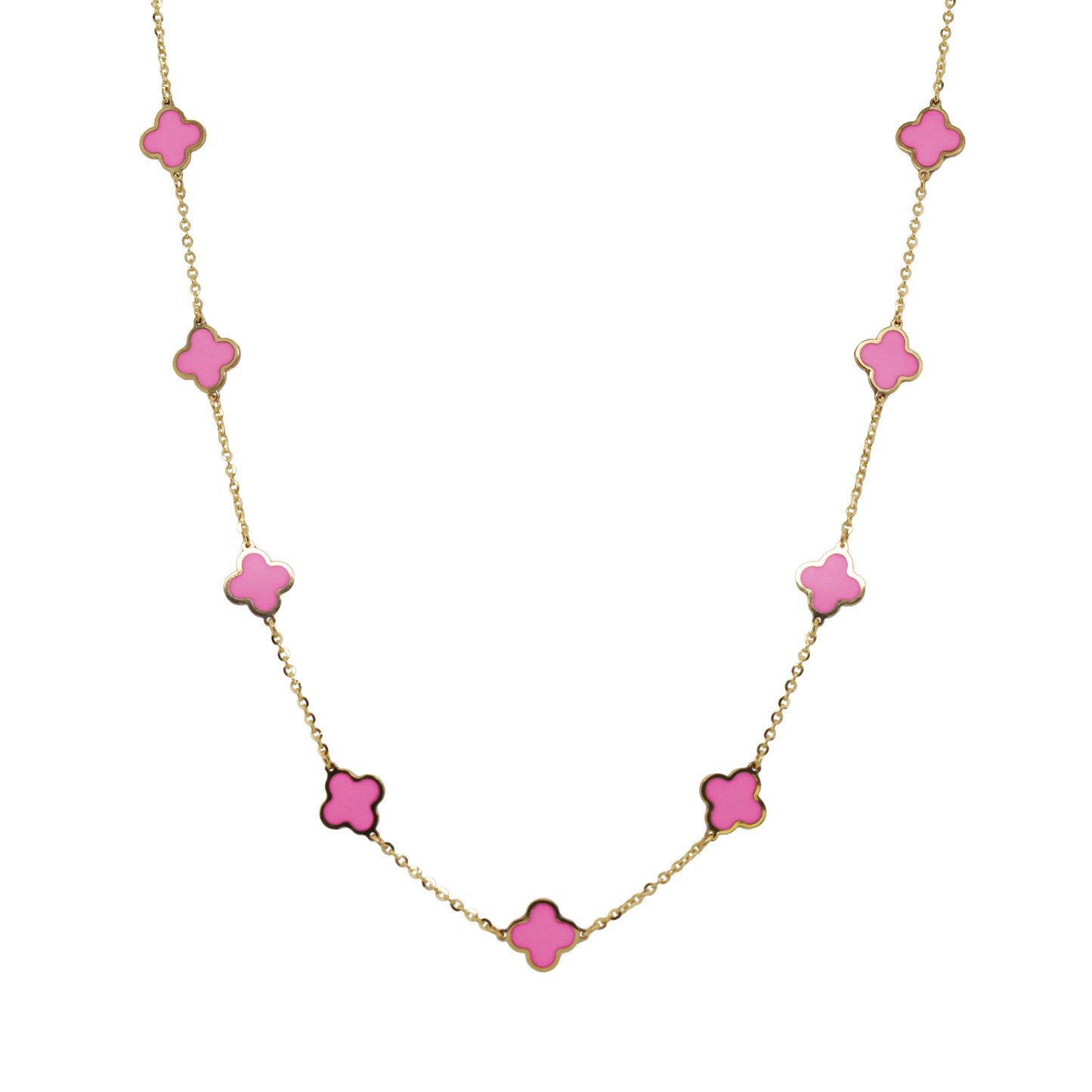 14K Italian Gold Gemstone Clover 16" Station Necklace + 2" Extender