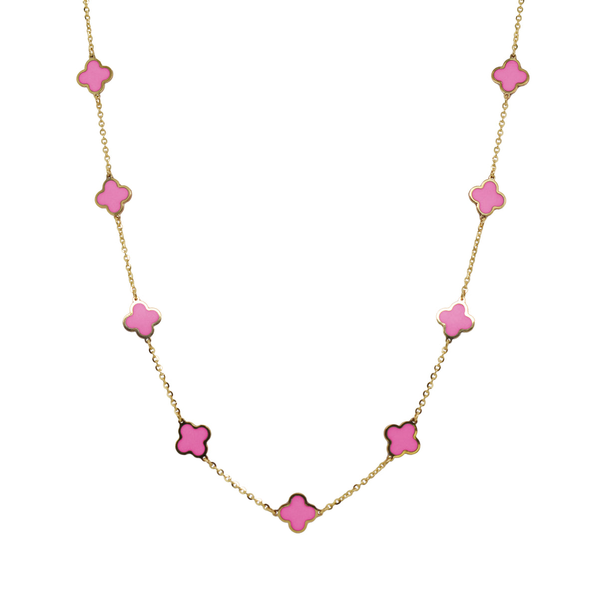 14K Italian Gold Gemstone Clover 16" Station Necklace + 2" Extender