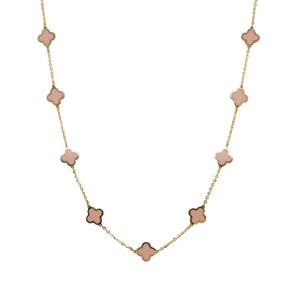 14K Italian Gold Gemstone Clover 16" Station Necklace + 2" Extender