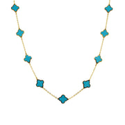14K Italian Gold Gemstone Clover 16" Station Necklace + 2" Extender