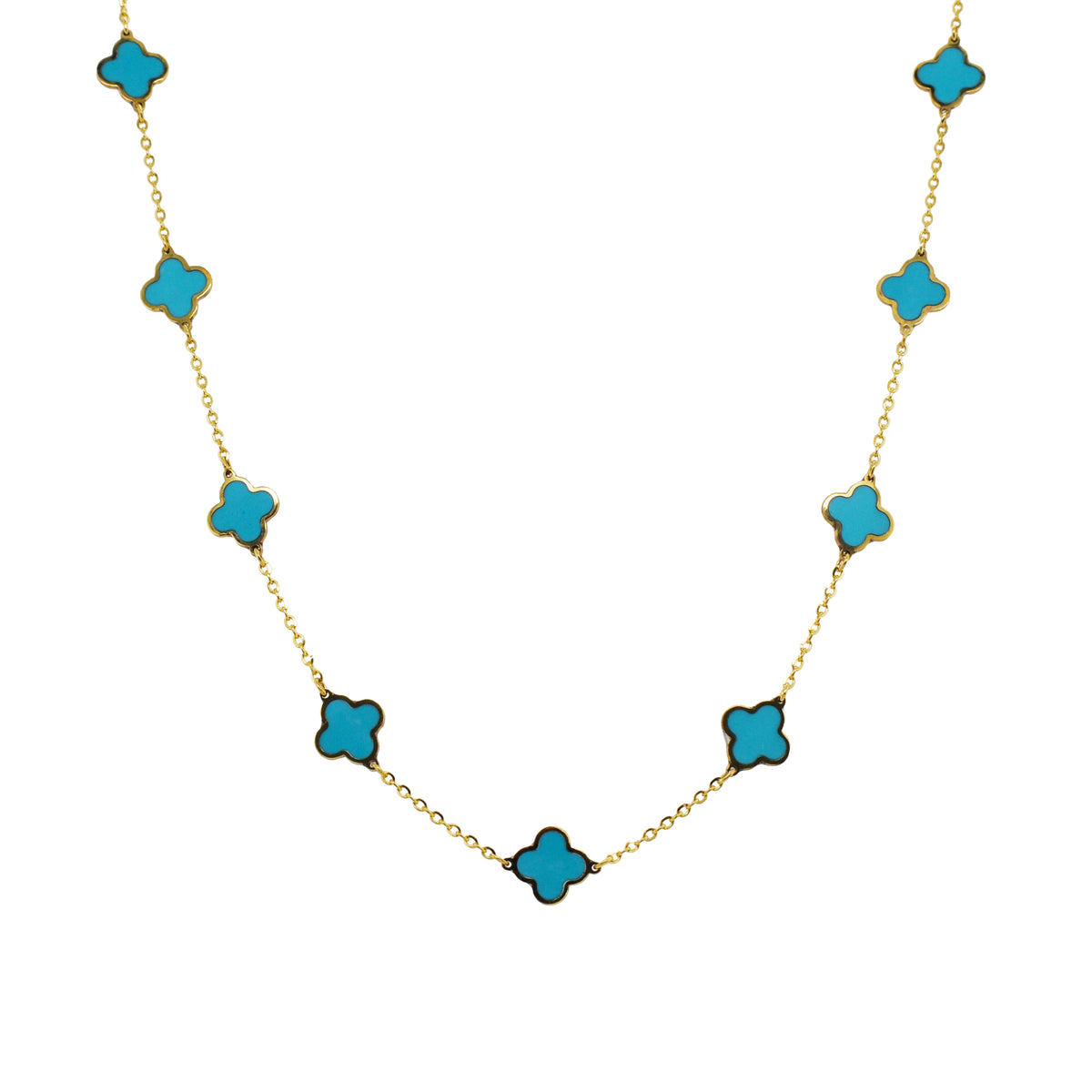 14K Italian Gold Gemstone Clover 16" Station Necklace + 2" Extender