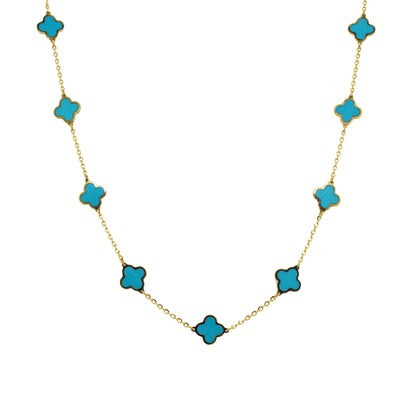 14K Italian Gold Gemstone Clover 16" Station Necklace + 2" Extender