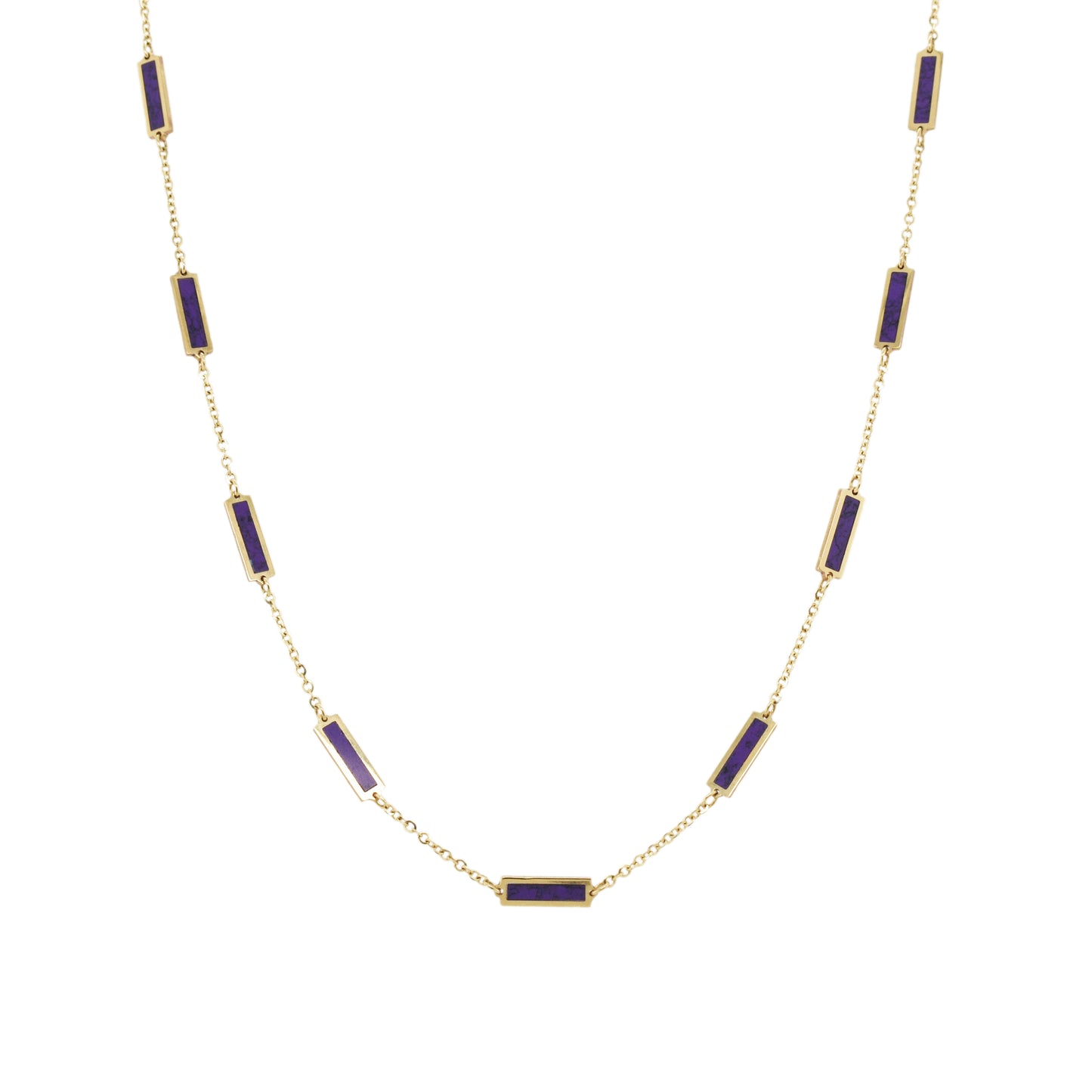14K Italian Gold Gemstone Bar Station Necklace