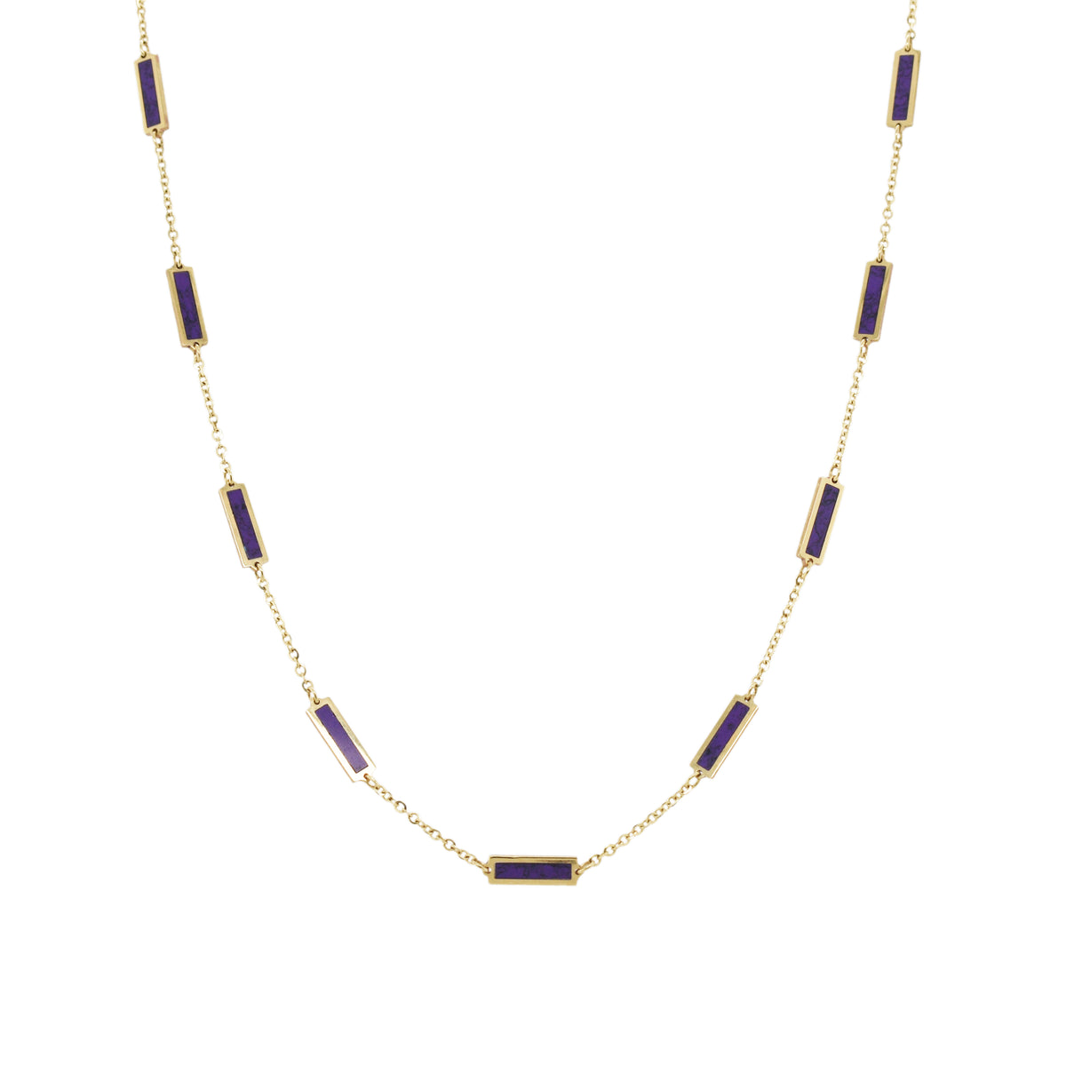 14K Italian Gold Gemstone Bar Station Necklace