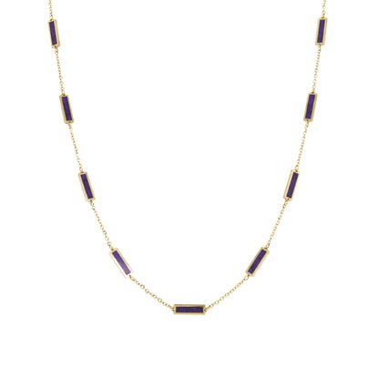 14K Italian Gold Gemstone Bar Station Necklace