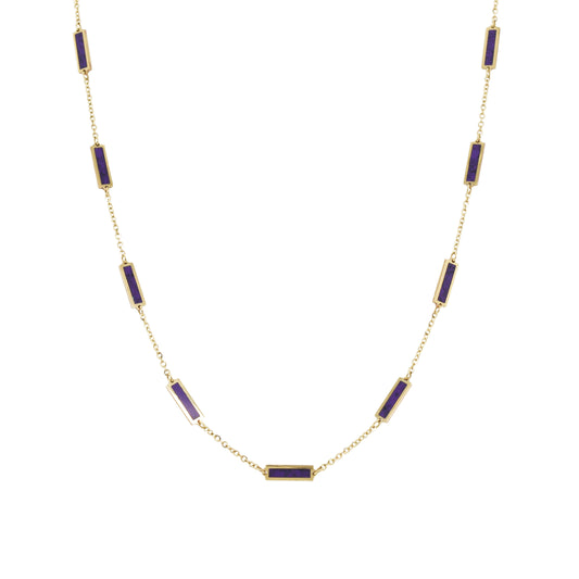 14K Italian Gold Gemstone Bar Station Necklace