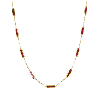 14K Italian Gold Gemstone Bar Station Necklace
