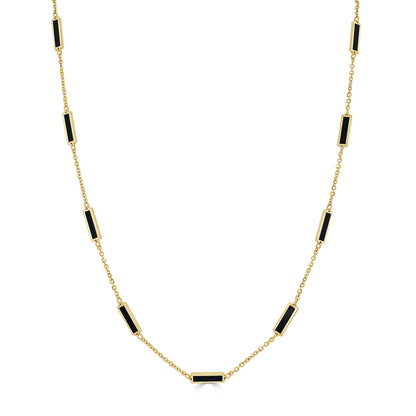 14K Italian Gold Gemstone Bar Station Necklace