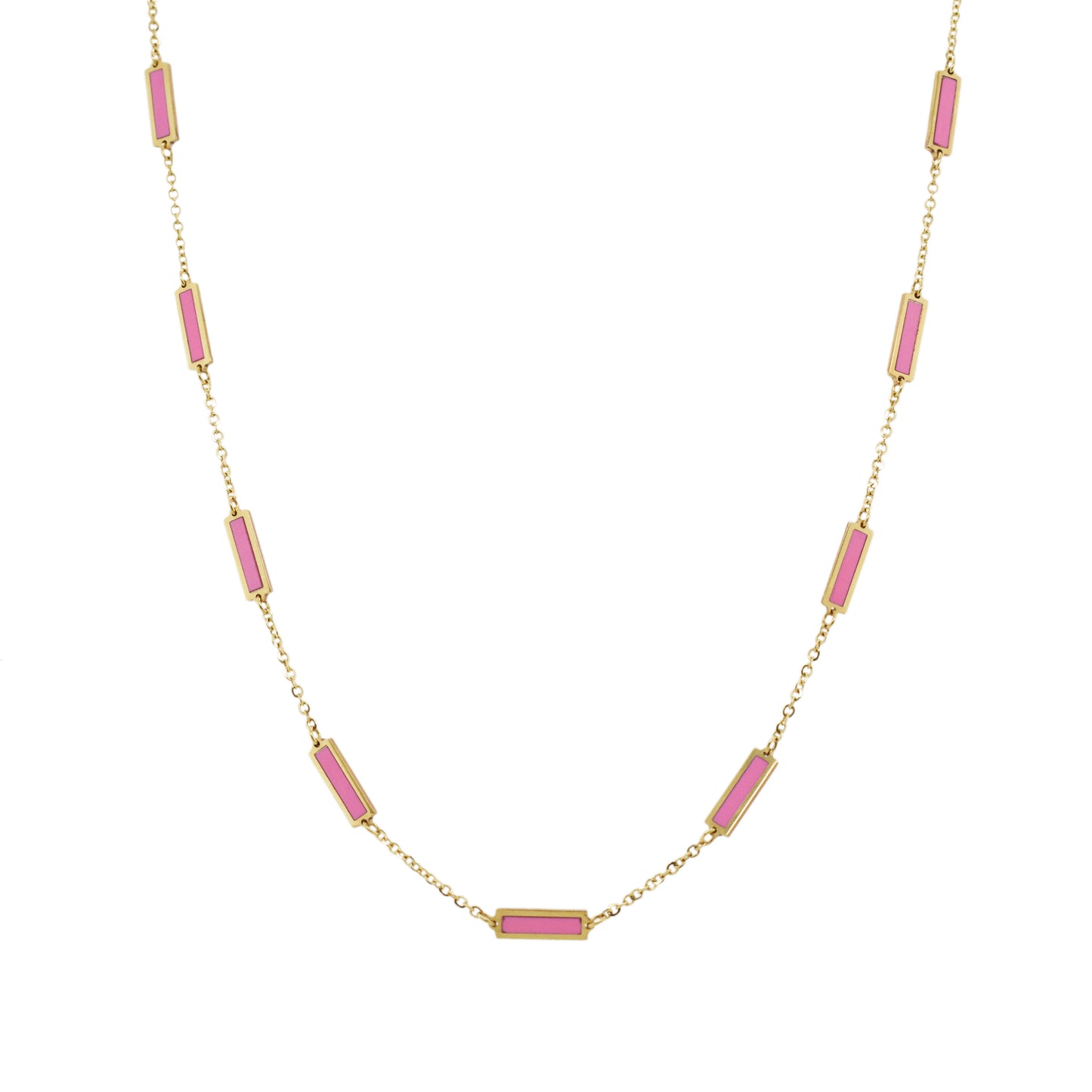 14K Italian Gold Gemstone Bar Station Necklace