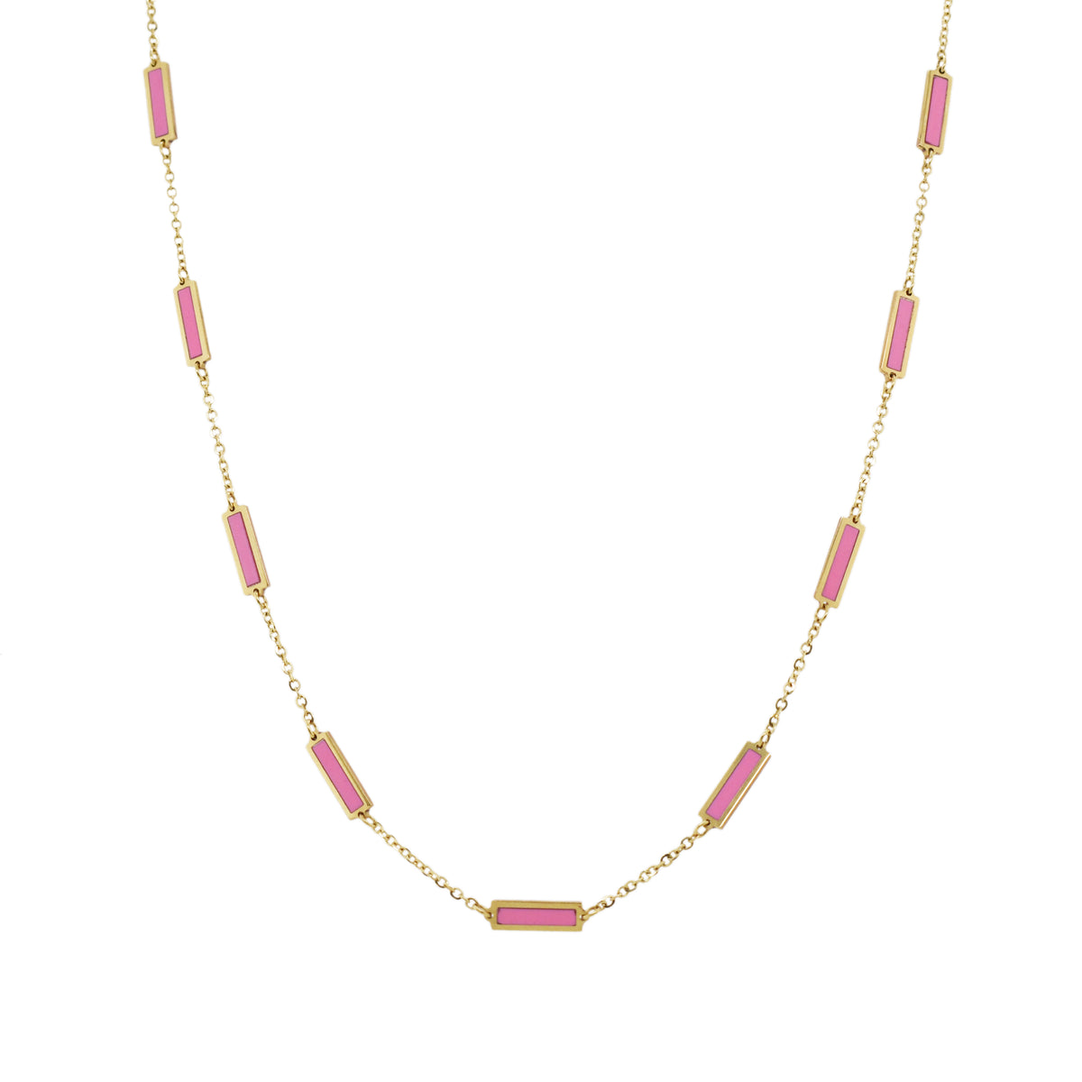 14K Italian Gold Gemstone Bar Station Necklace