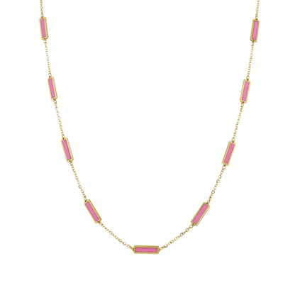 14K Italian Gold Gemstone Bar Station Necklace