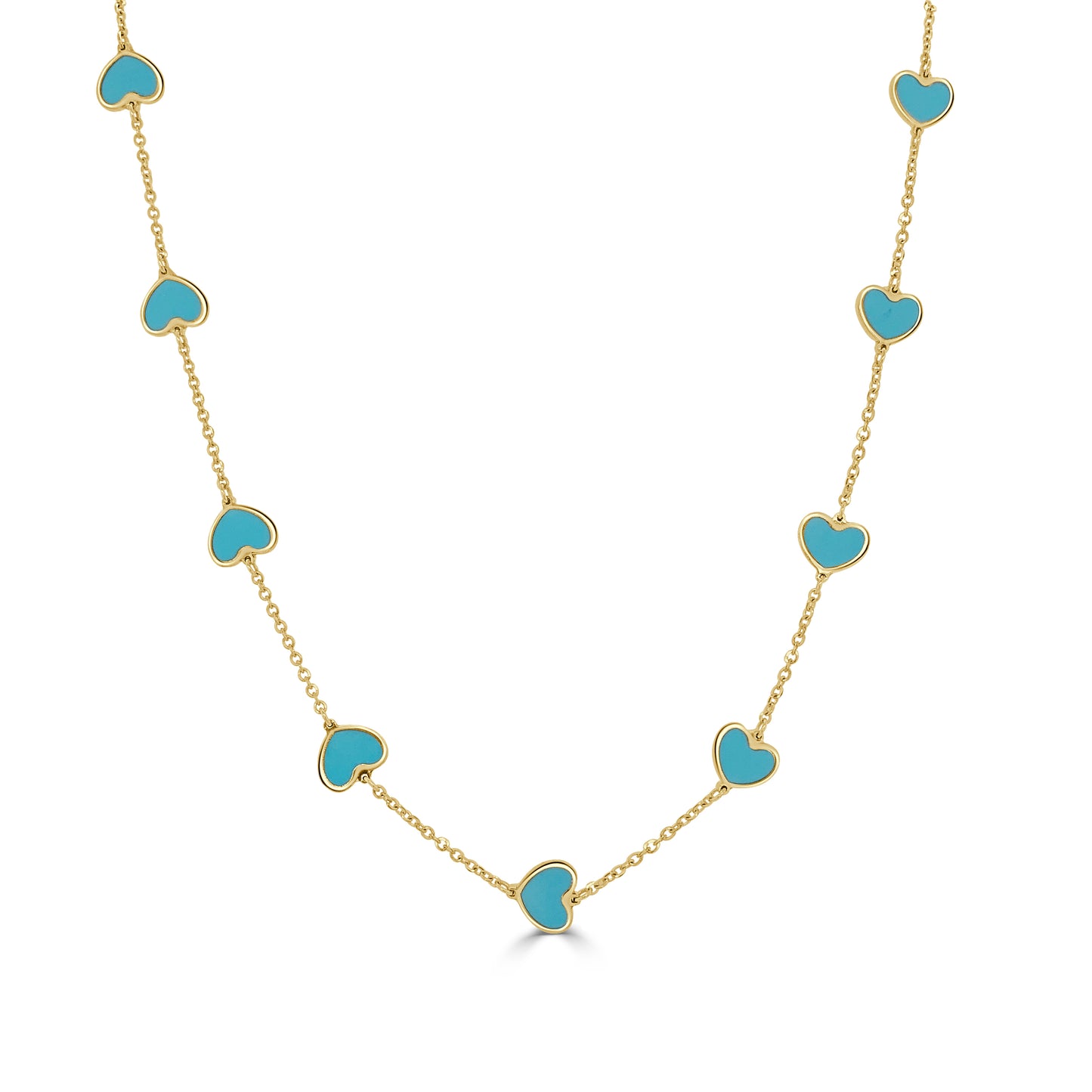 14K Italian Gold Turquoise Heart Station Necklace