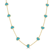 14K Italian Gold Turquoise Heart Station Necklace