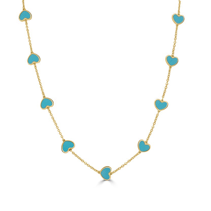 14K Italian Gold Turquoise Heart Station Necklace