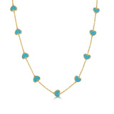 14K Italian Gold Turquoise Heart Station Necklace