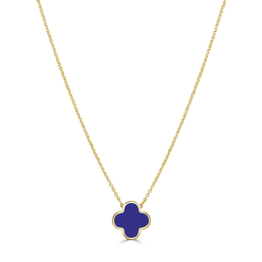 14K Italian Gold Gemstone Clover Solitaire Necklace