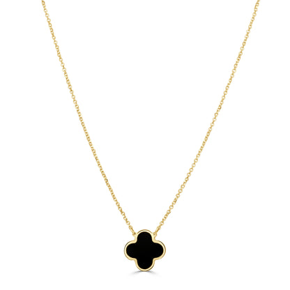 14K Italian Gold Gemstone Clover Solitaire Necklace