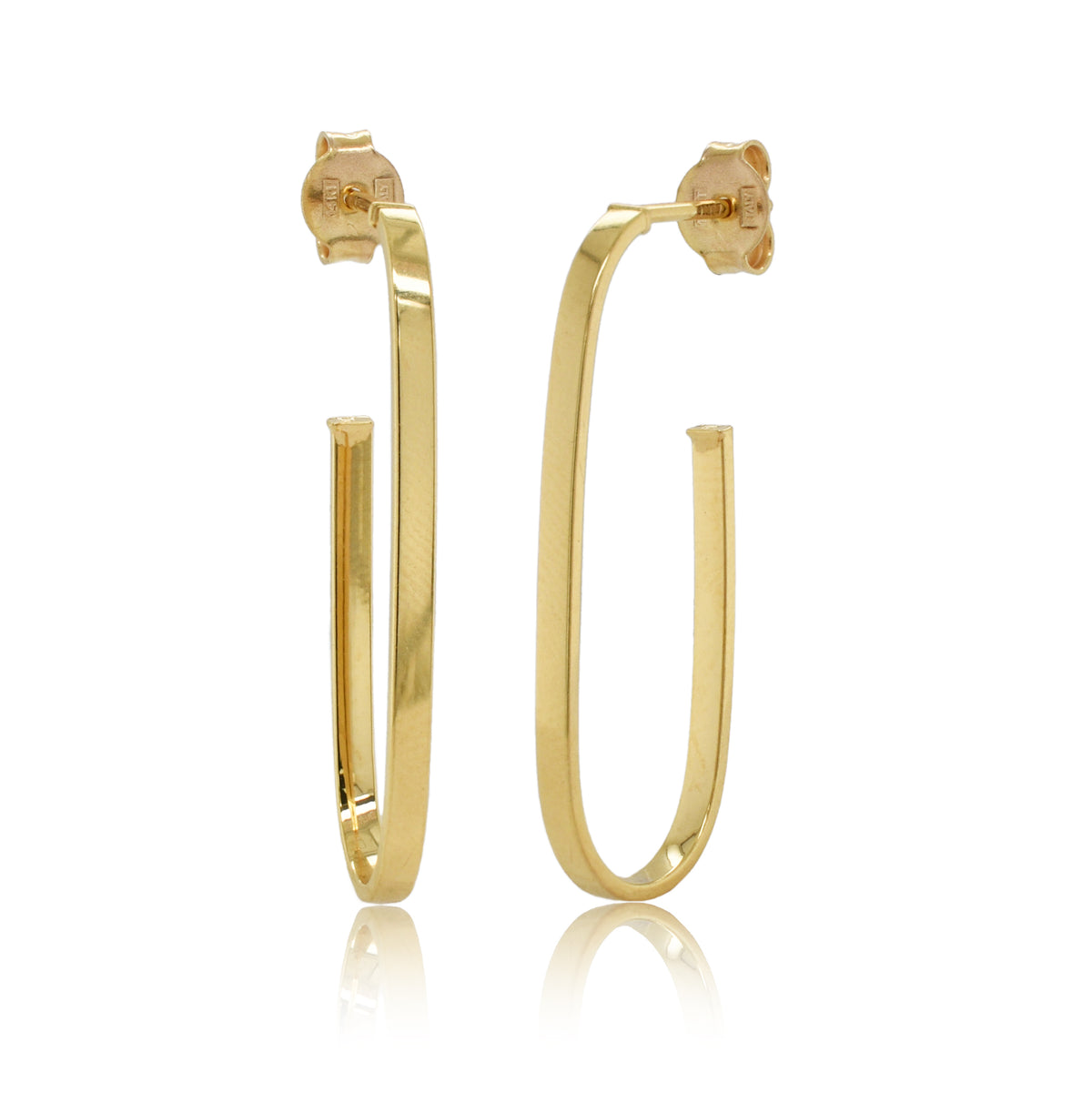 14K Italian Gold 1.25" Oval Open Hoop Earrings