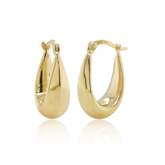 14K Italian Gold Tapered Oval 0.75" Hoop Earrings