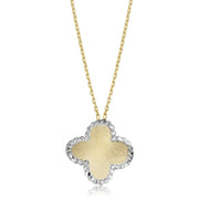 14K Italian Gold Two-Tone Satin Finish Clover 18" Necklace