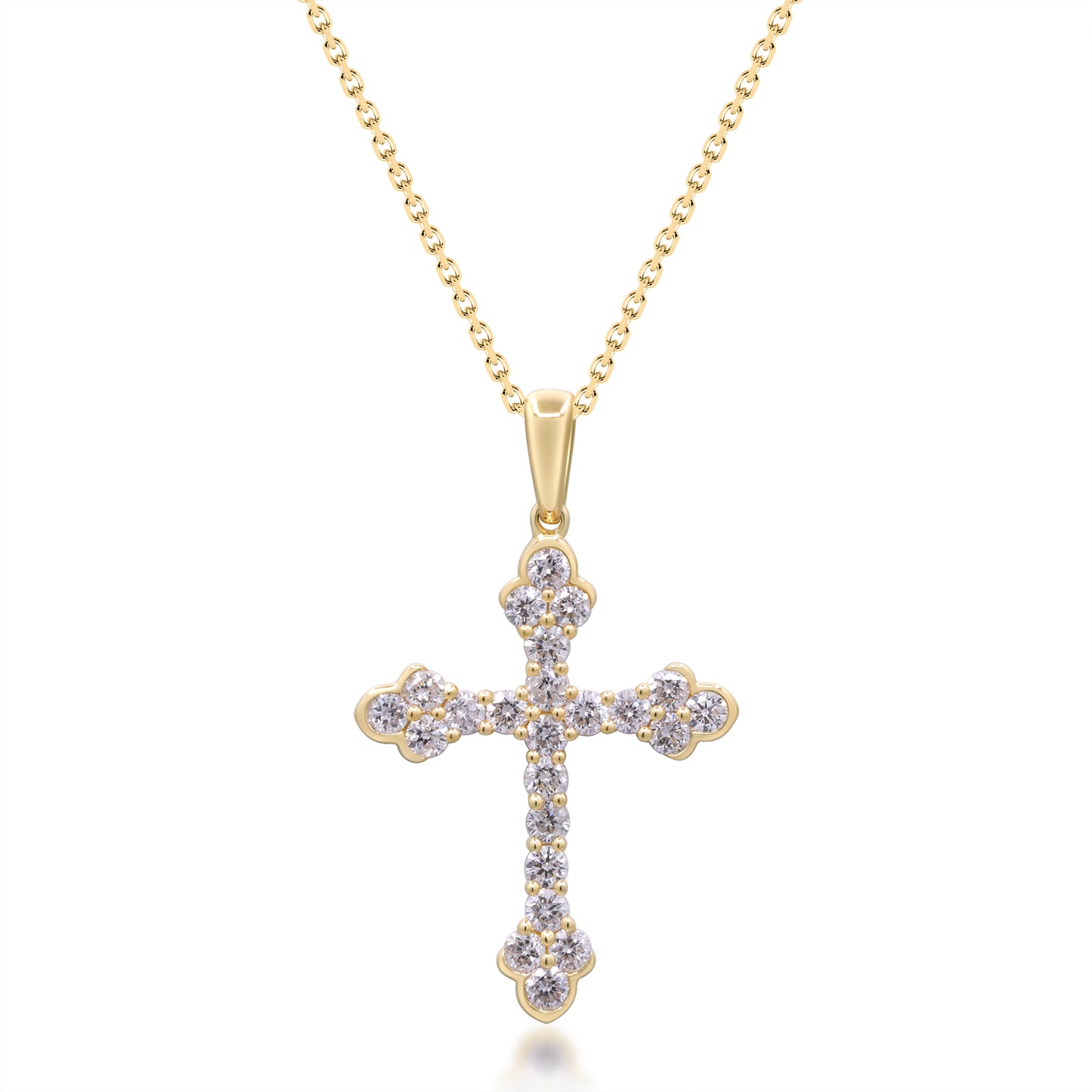 Beverly Hills Elegance 14K Gold 0.76ctw Diamond Cross Pendant with Chain