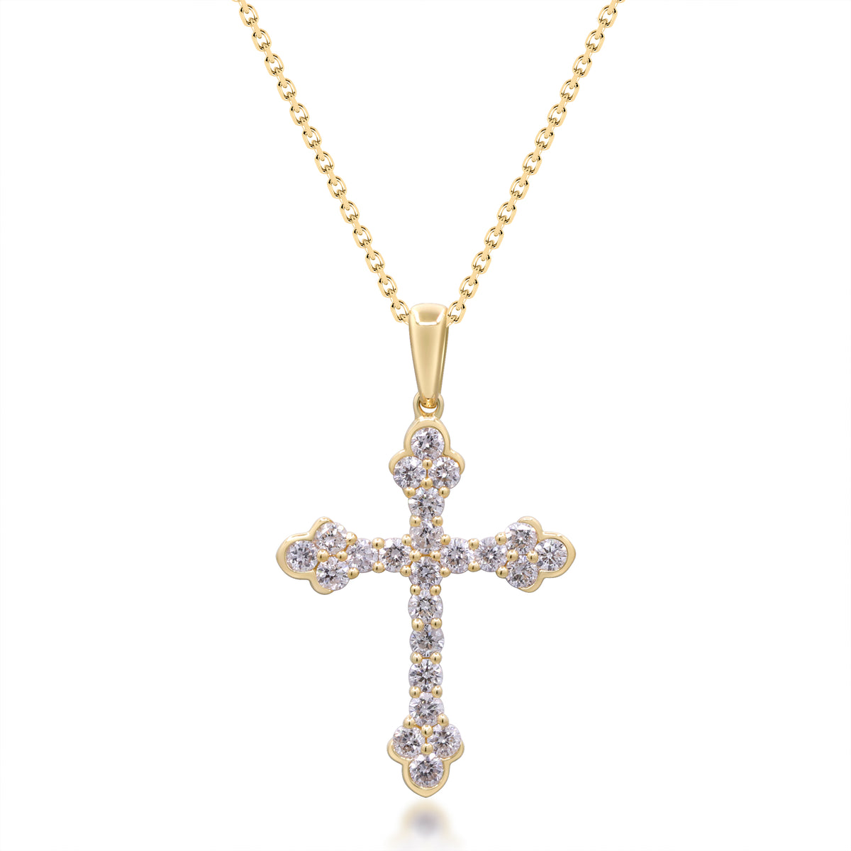 Beverly Hills Elegance 14K Gold 0.76ctw Diamond Cross Pendant with Chain