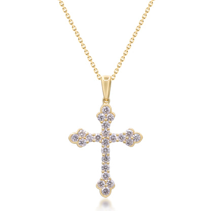 Beverly Hills Elegance 14K Gold 0.76ctw Diamond Cross Pendant with Chain