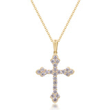 Beverly Hills Elegance 14K Gold 0.76ctw Diamond Cross Pendant with Chain