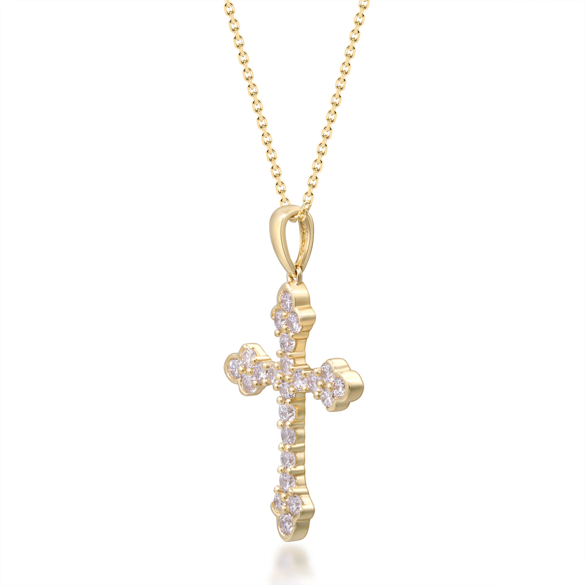 Beverly Hills Elegance 14K Gold 0.76ctw Diamond Cross Pendant with Chain