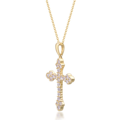Beverly Hills Elegance 14K Gold 0.76ctw Diamond Cross Pendant with Chain
