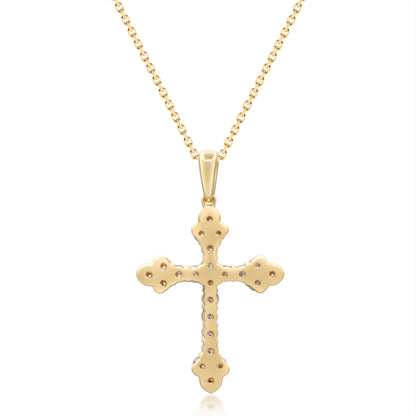 Beverly Hills Elegance 14K Gold 0.76ctw Diamond Cross Pendant with Chain
