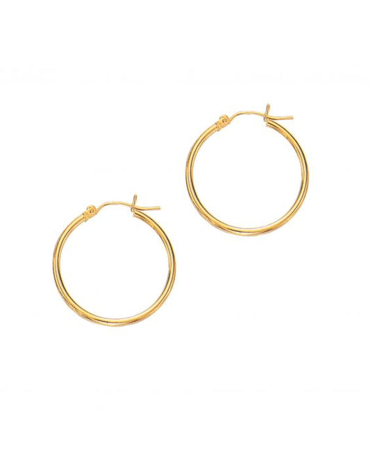 14K Italian Gold Round Tube 25mm Hoop Earrings