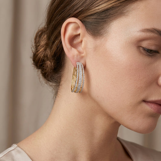 Gold Plated 1.00ctw Diamond Tapered Hoop Earrings