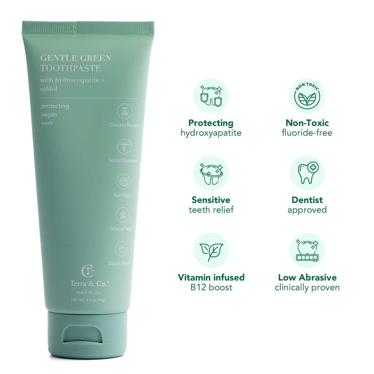 Terra & Co. Gentle Green™ Fluoride-Free Sensitive Toothpaste with Hydroxyapatite & B12