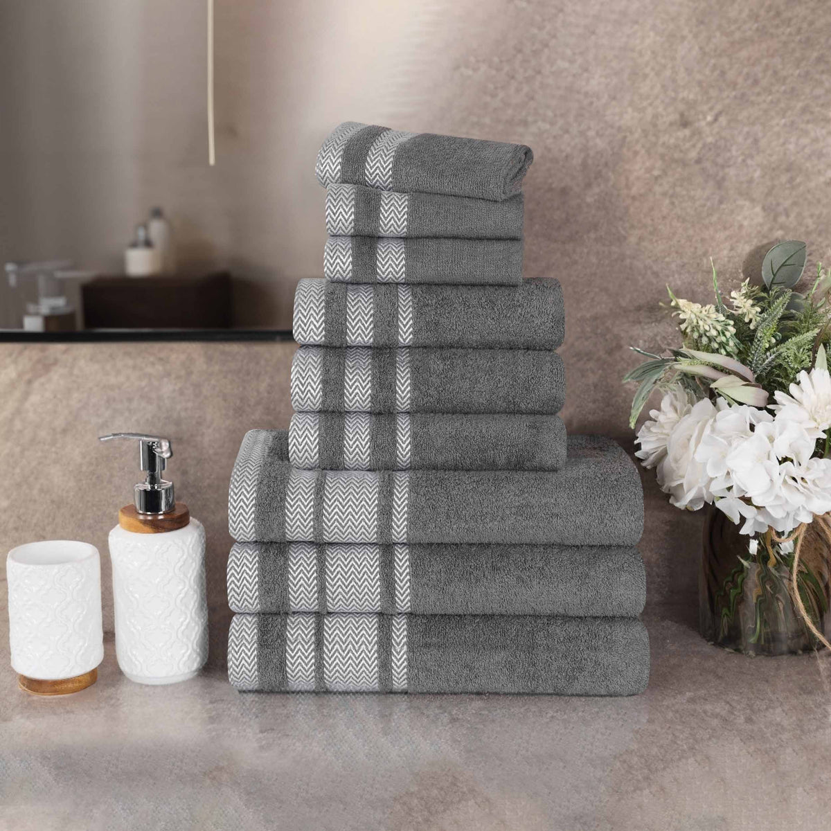 Superior "Hays" 100% Cotton Textured 9-Piece Towel Set