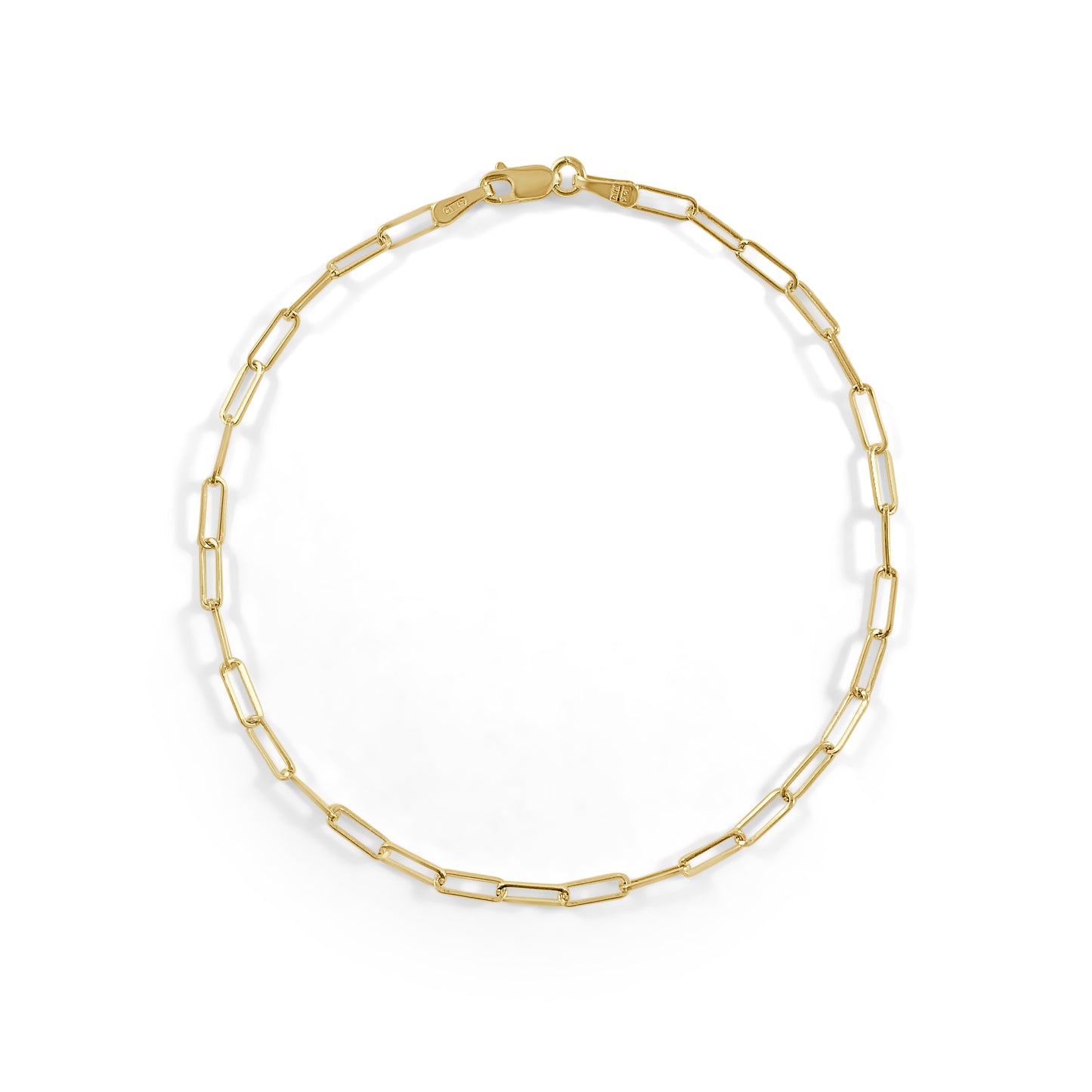 14K Italian Gold 2.5mm Paperclip Link Chain 7" Bracelet