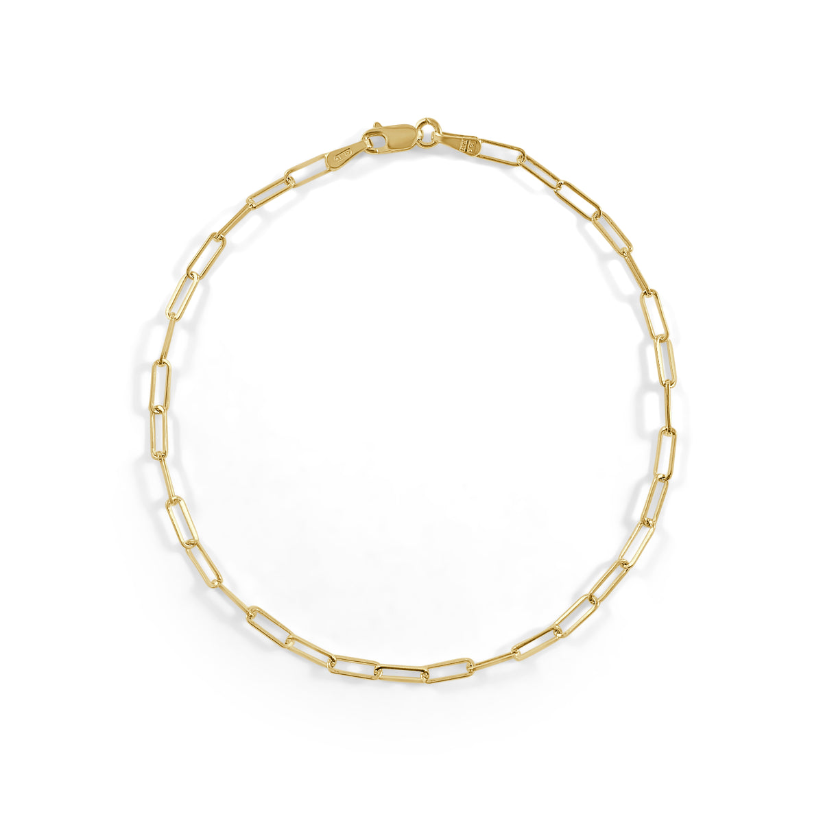 14K Italian Gold 2.5mm Paperclip Link Chain 7" Bracelet