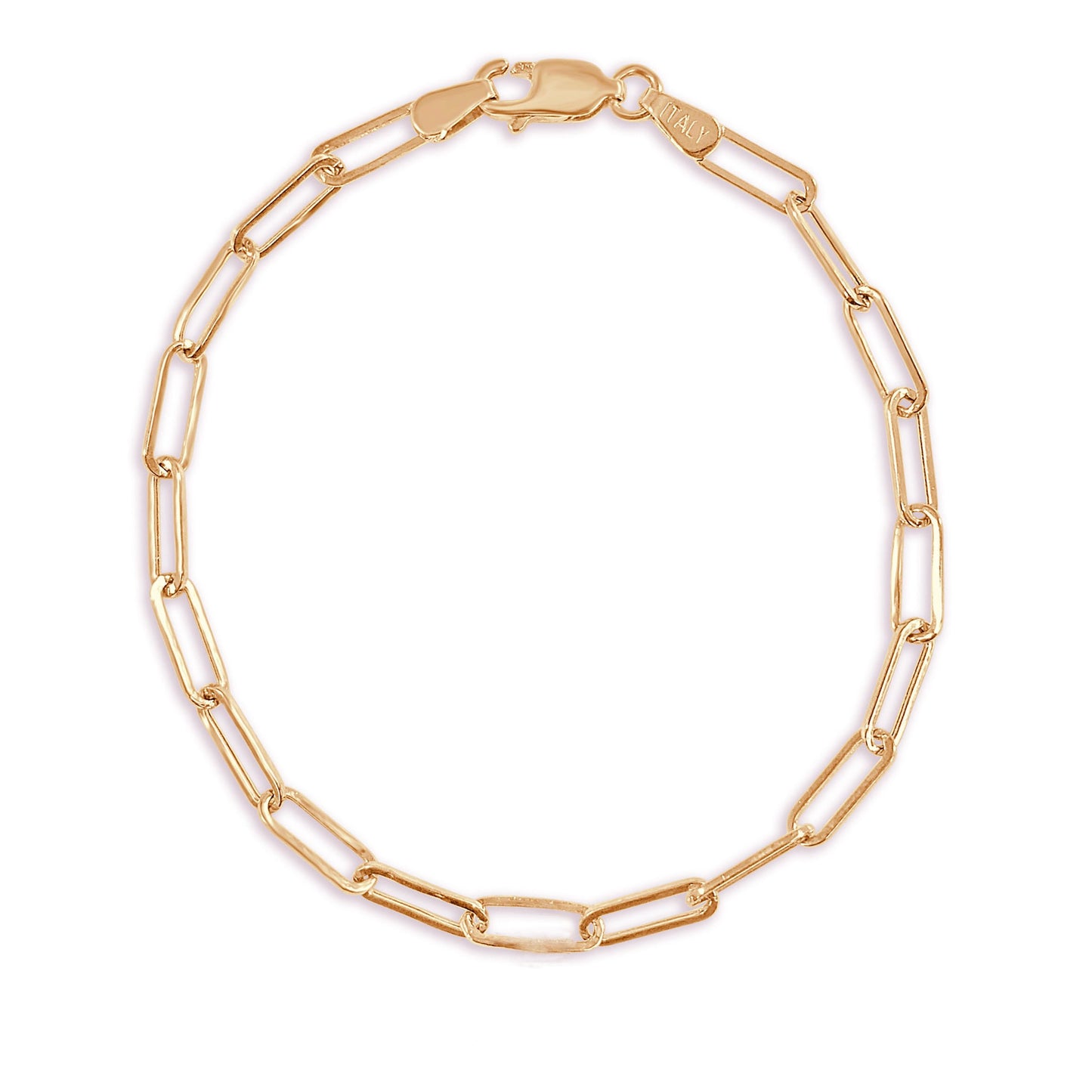 14K Italian Gold 3mm Paperclip Link Chain 7" Bracelet