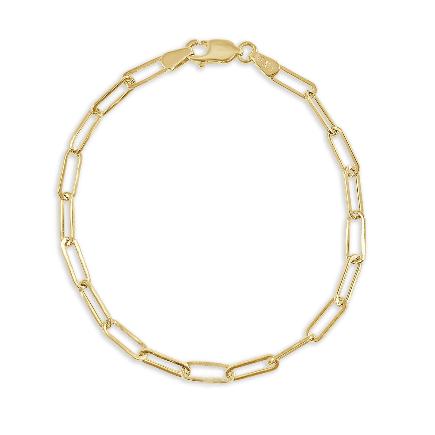 14K Italian Gold 3mm Paperclip Link Chain 7" Bracelet