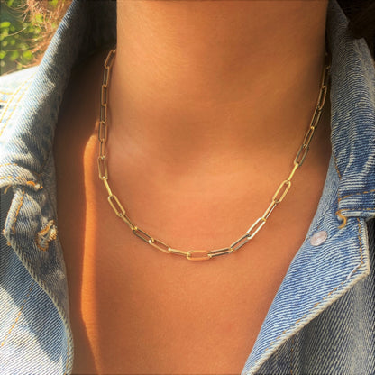 14K Italian Gold 4mm Paperclip Link Chain 18" Necklace