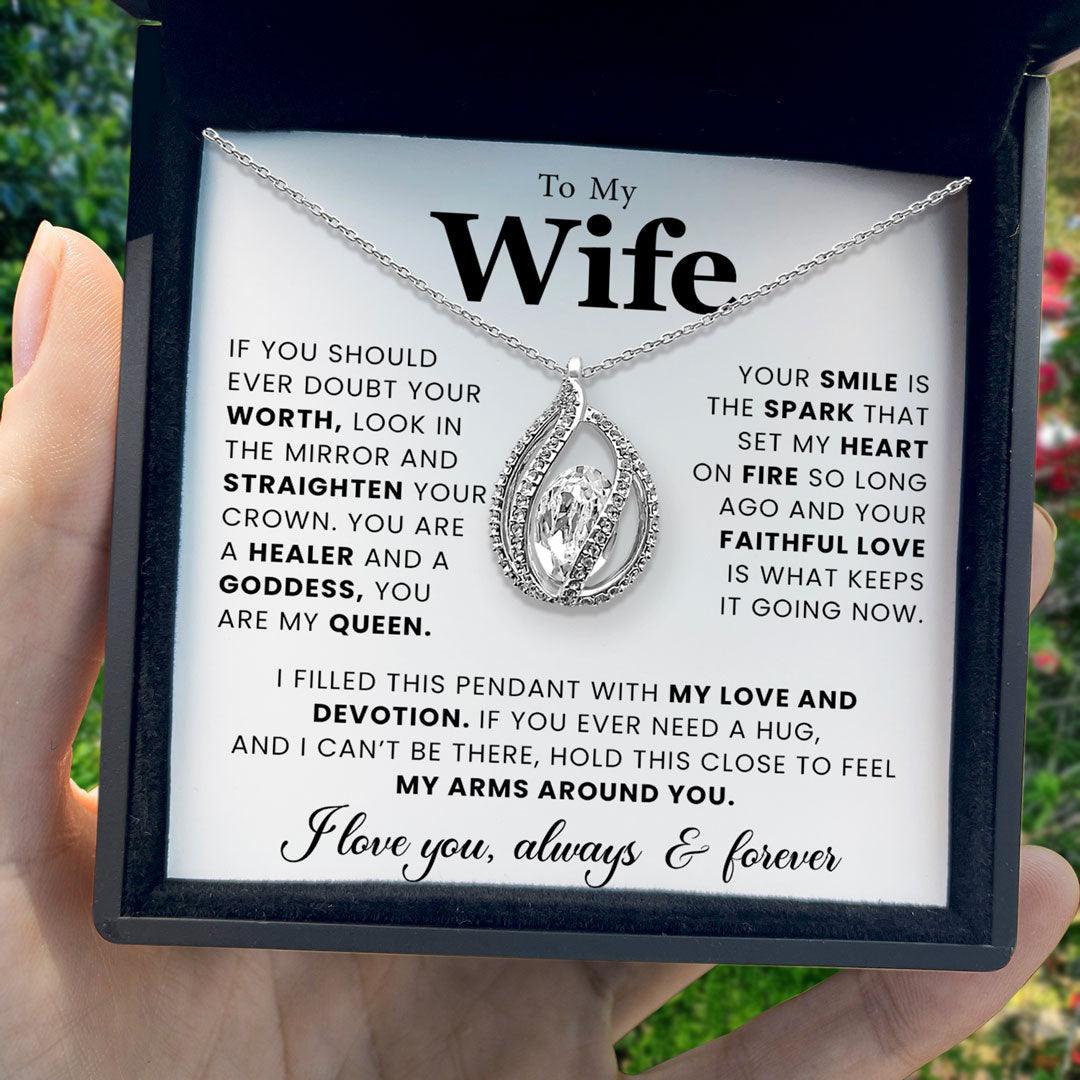 TRYNDI Rhodium Plated "To My Wife" Swarovski Crystal Orbital Birdcage Necklace