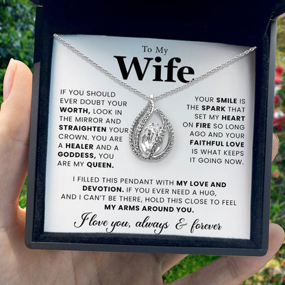 TRYNDI Rhodium Plated "To My Wife" Swarovski Crystal Orbital Birdcage Necklace