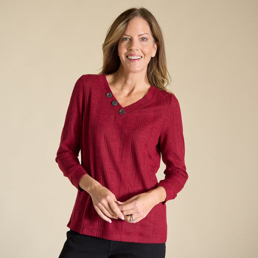 Christopher & Banks Variegated Rib V Neck Top