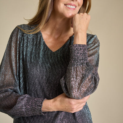 Christopher & Banks Bodre V Neck Shirred Sleeve Blouse